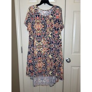LuLaRoe Carly Dress Women 3XL Multi Color Excellent Geometric High Low Swing